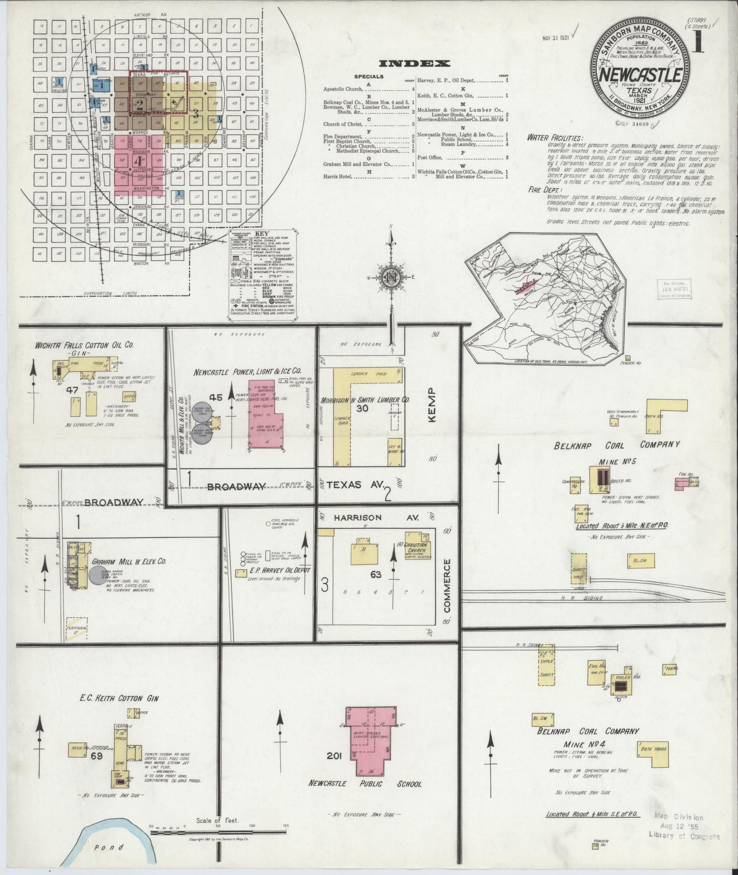 Sanborn Fire Insurance Map from Newcastle, Young County, Texas (1921), Sheet #0001 - Complete Map Set gallery image, historic Sanborn map, vintage wall art, Texas Texas