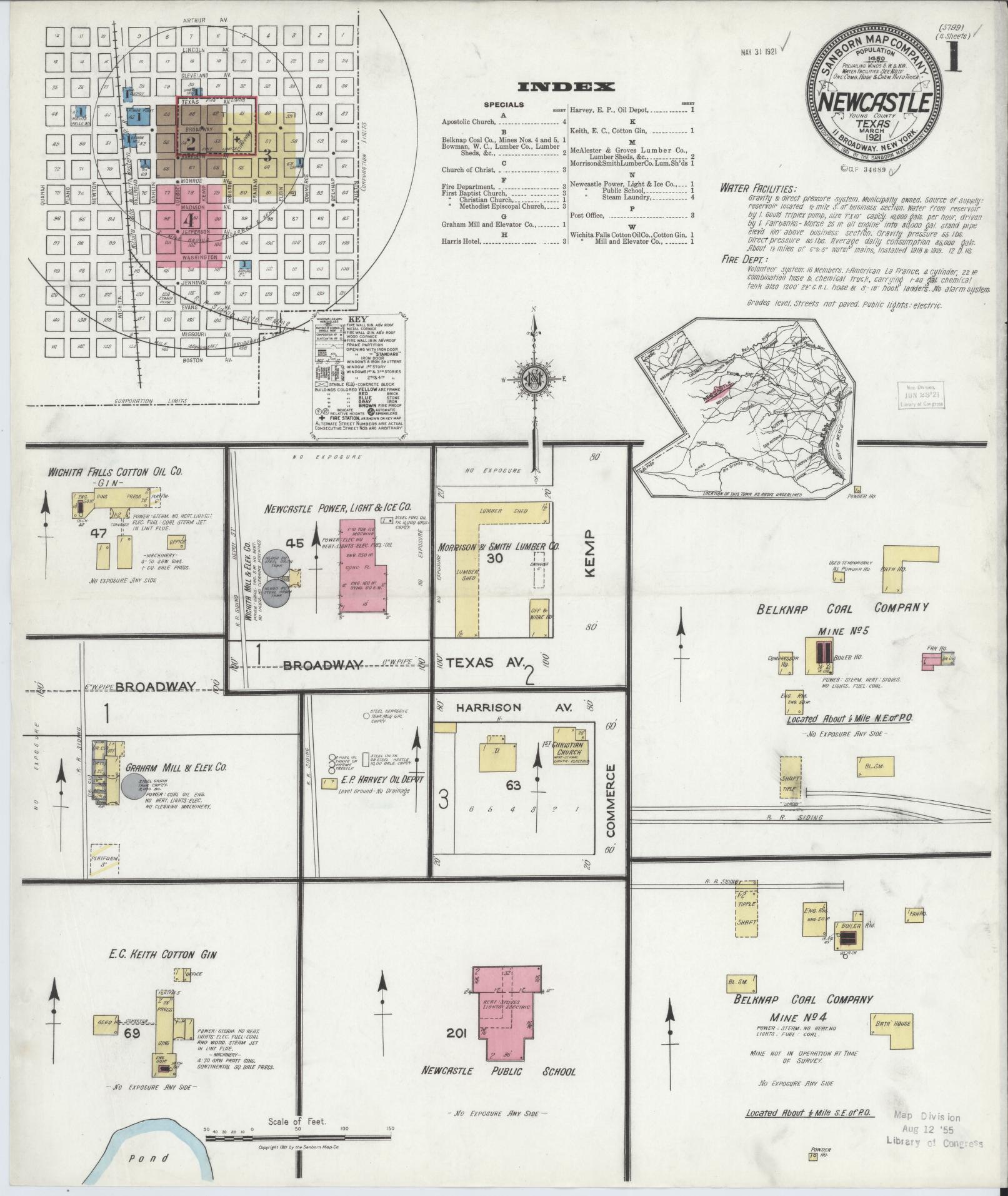 Sanborn Fire Insurance Map from Newcastle, Young County, Texas (1921), Sheet #0001 - Complete Map Set gallery image, historic Sanborn map, vintage wall art, Texas Texas