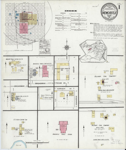 Sanborn Fire Insurance Map from Newcastle, Young County, Texas (1921), Sheet #0001 - Complete Map Set gallery image, historic Sanborn map, vintage wall art, Texas Texas