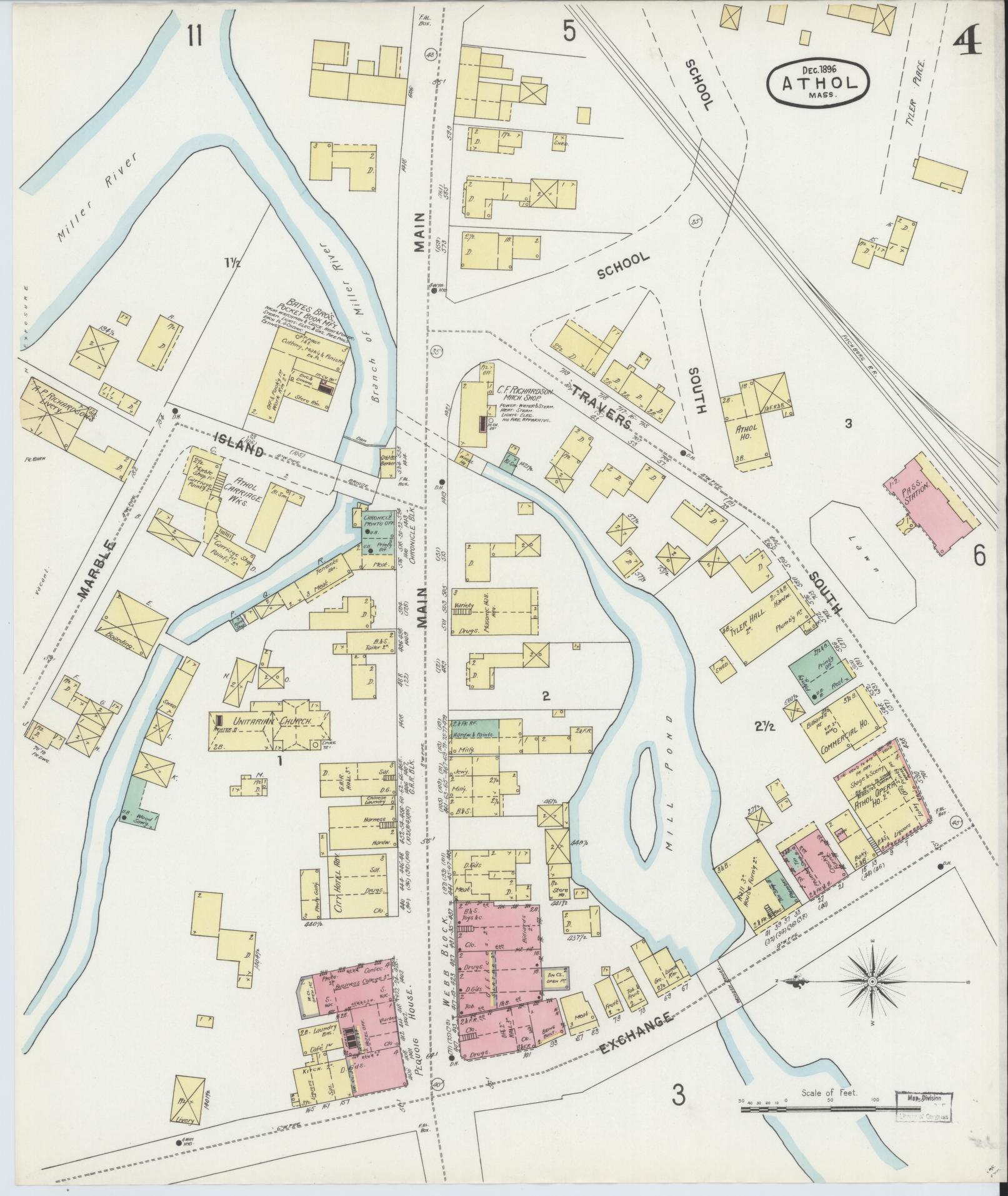 Sanborn Fire Insurance Map from Athol, Worcester County, Massachusetts (1896), Sheet #0004 - Complete Map Set gallery image, historic Sanborn map, vintage wall art, Massachusetts Massachusetts