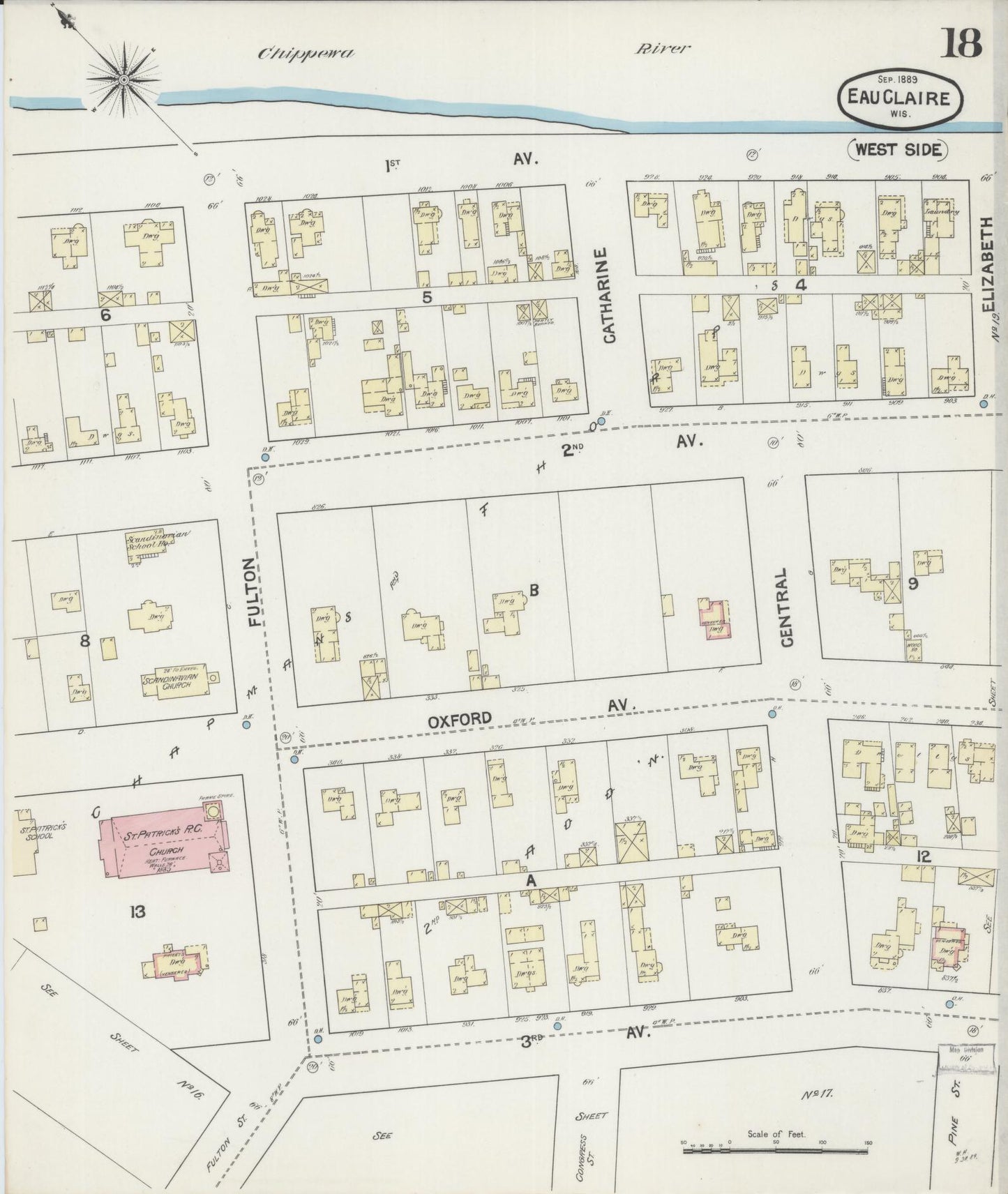 Sanborn Fire Insurance Map from Eau Claire, Eau Claire County, Wisconsin (1889), Sheet #0018 - Historic Sanborn Fire Insurance Map Print, vintage old map wall art, antique decor, genealogy gift, Wisconsin Wisconsin map