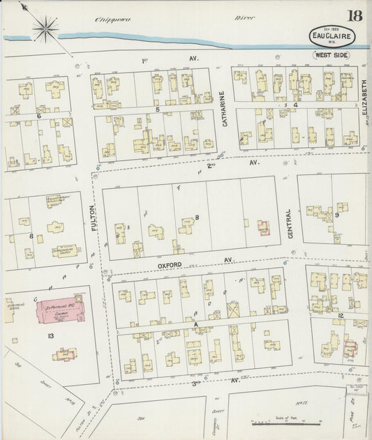 Sanborn Fire Insurance Map from Eau Claire, Eau Claire County, Wisconsin (1889), Sheet #0018 - Historic Sanborn Fire Insurance Map Print, vintage old map wall art, antique decor, genealogy gift, Wisconsin Wisconsin map
