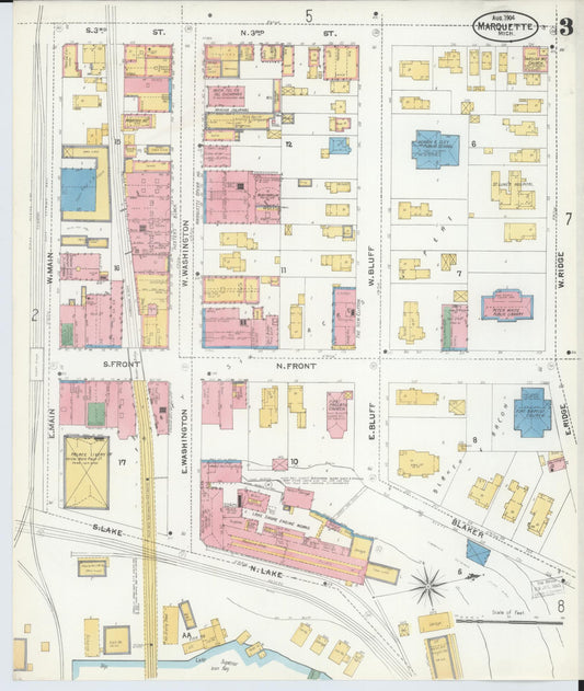 Sanborn Fire Insurance Map from Marquette, Marquette County, Michigan (1904), Sheet #0003 - Historic Sanborn Fire Insurance Map Print, vintage old map wall art, antique decor, genealogy gift, Michigan Michigan map