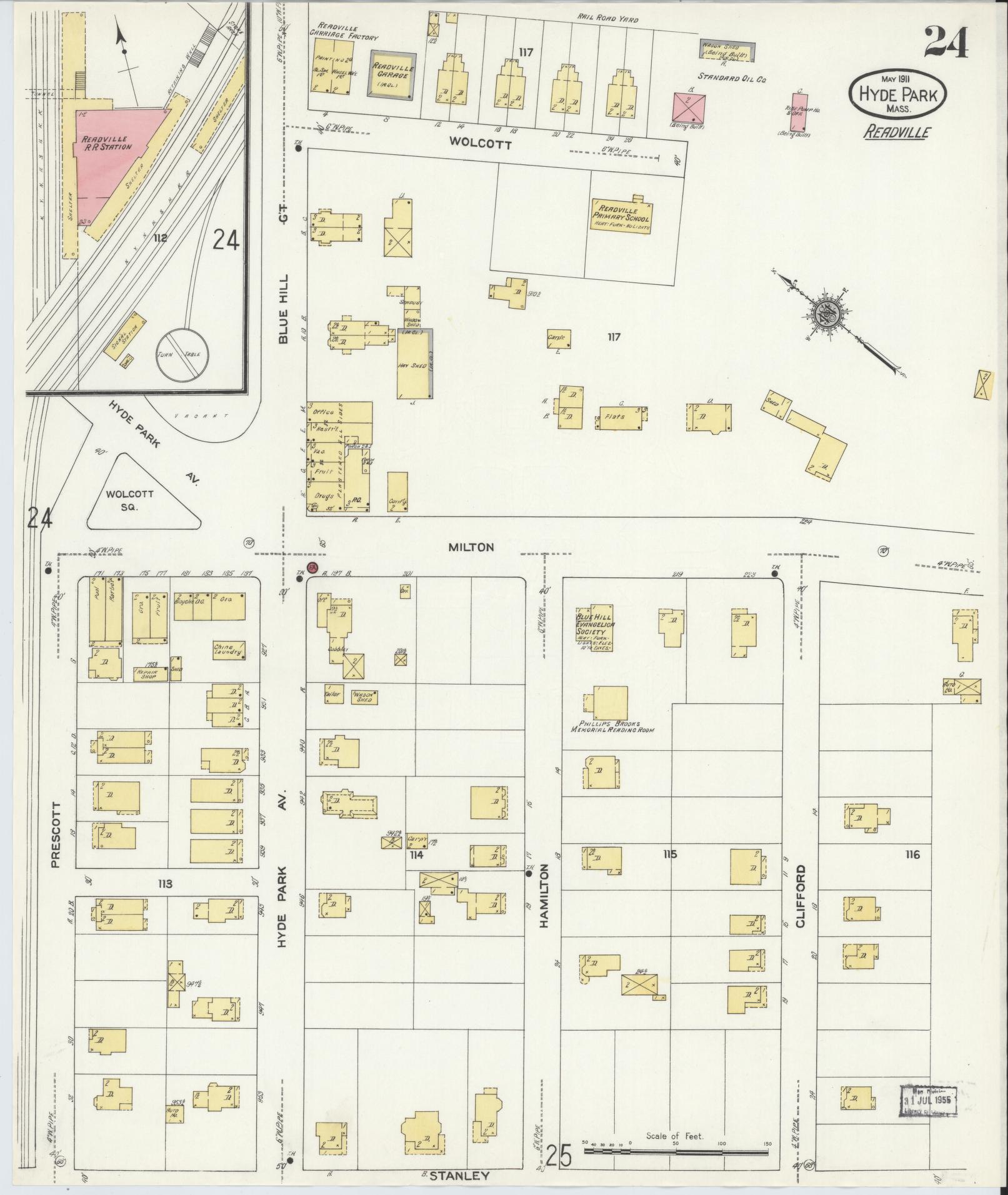 Sanborn Fire Insurance Map from Hyde Park, Norfolk County, Massachusetts (1911), Sheet #0024 - Complete Map Set gallery image, historic Sanborn map, vintage wall art, Massachusetts Massachusetts