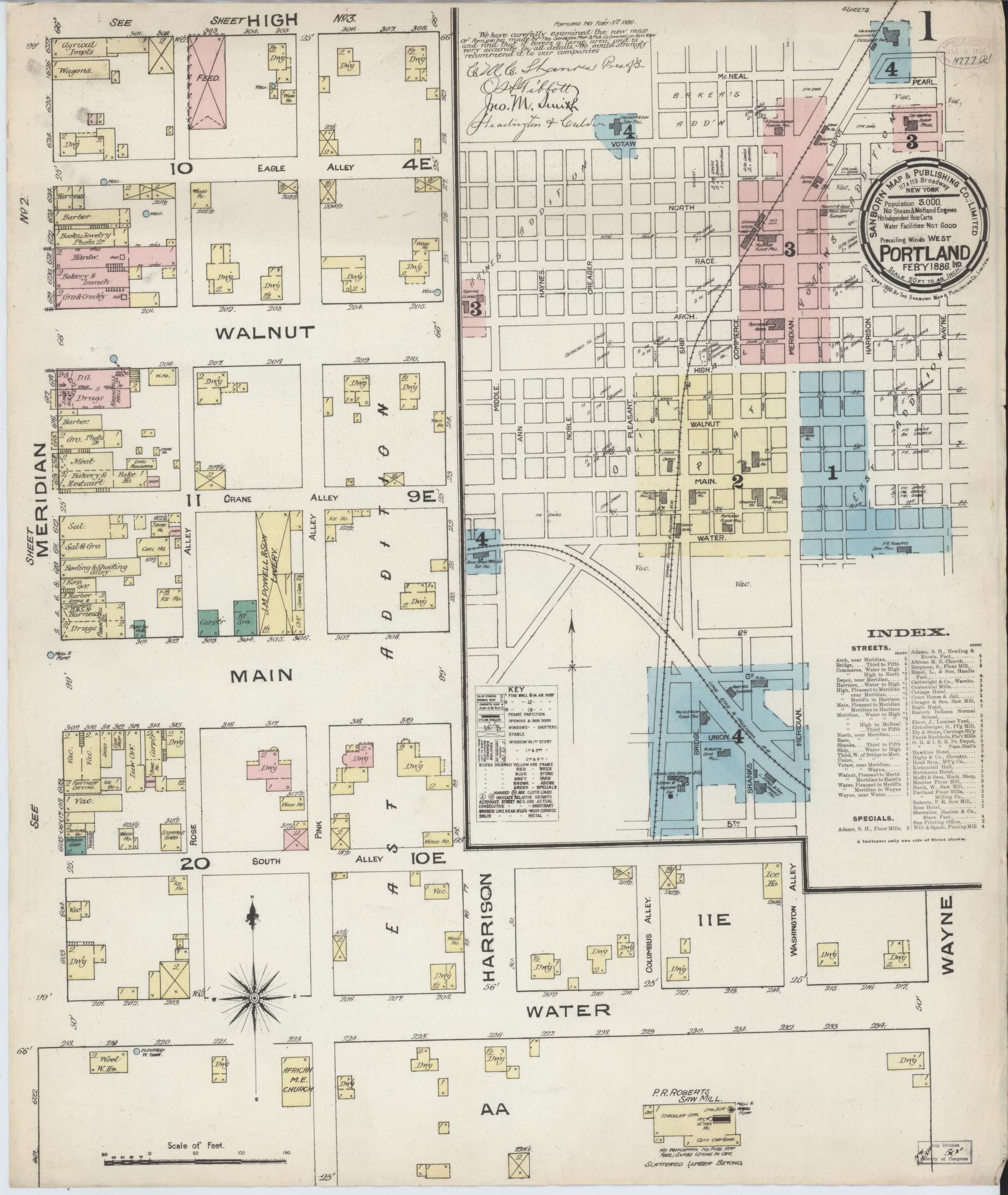 Sanborn Fire Insurance Map from Portland, Jay County, Indiana (1886), Sheet #0001 - Complete Map Set gallery image, historic Sanborn map, vintage wall art, Indiana Indiana