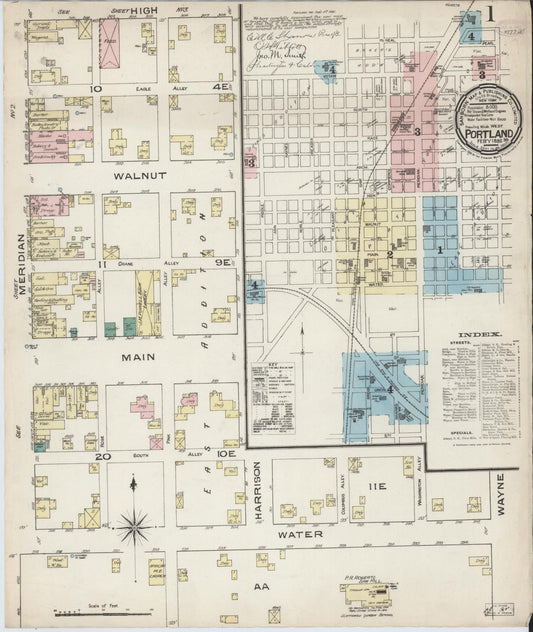 Sanborn Fire Insurance Map from Portland, Jay County, Indiana (1886), Sheet #0001 - Complete Map Set gallery image, historic Sanborn map, vintage wall art, Indiana Indiana