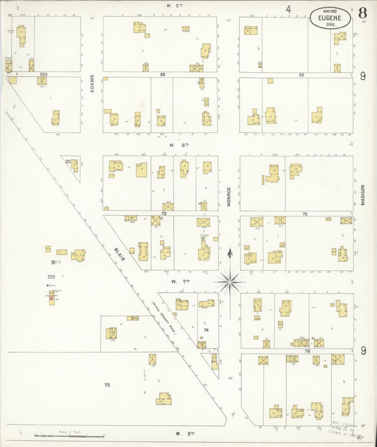 Sanborn Fire Insurance Map from Eugene, Lane County, Oregon (1902), Sheet #0008 - Historic Sanborn Fire Insurance Map Print, vintage old map wall art, antique decor, genealogy gift, Oregon Oregon map