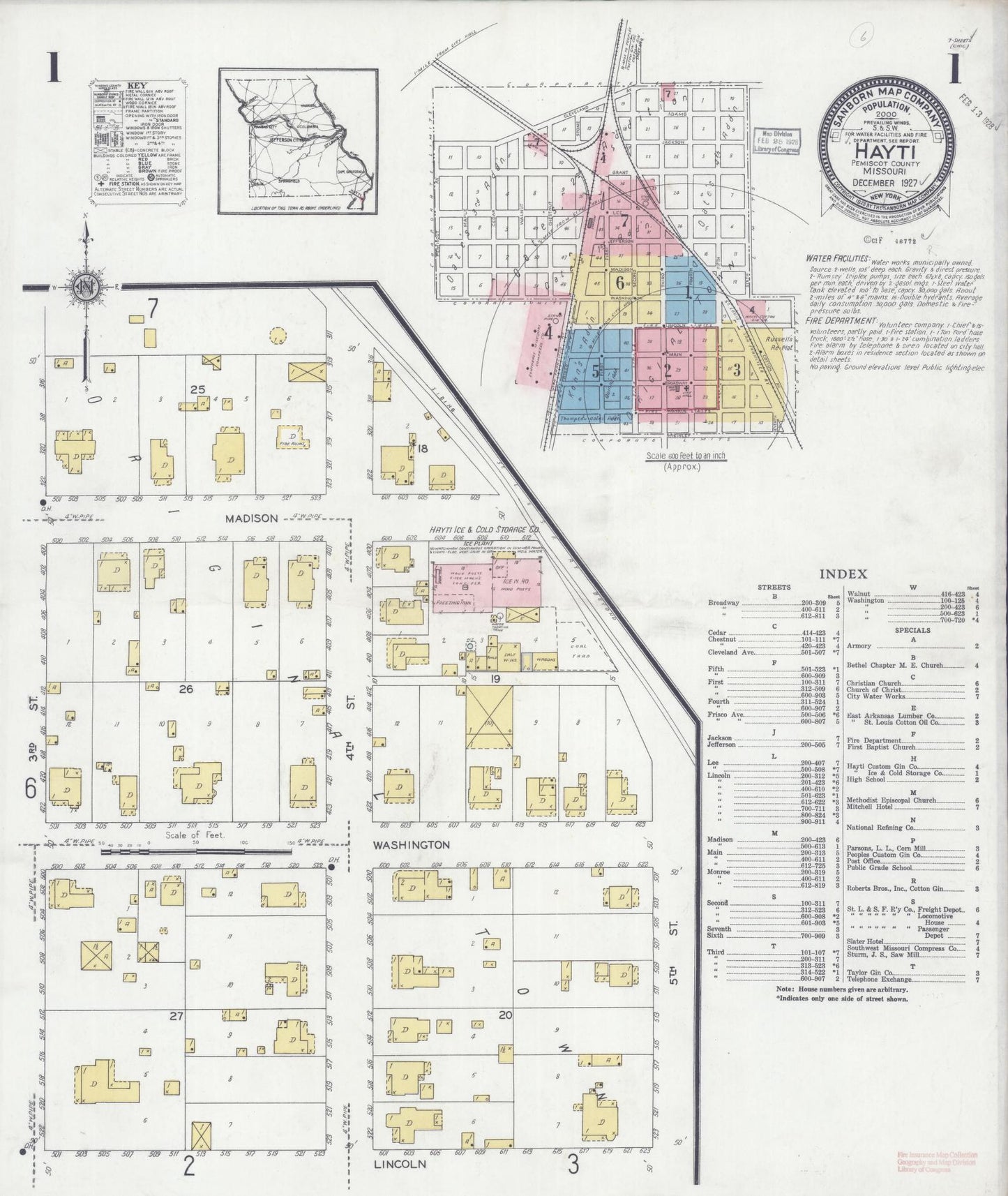 Sanborn Fire Insurance Map from Hayti, Pemiscot County, Missouri (1927), Sheet #0001 - Complete Map Set gallery image, historic Sanborn map, vintage wall art, Missouri Missouri