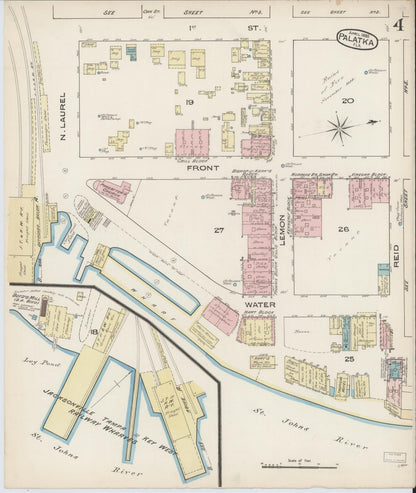 Sanborn Fire Insurance Map from Palatka, Putnam County, Florida (1885), Sheet #0004 - Historic Sanborn Fire Insurance Map Print, vintage old map wall art, antique decor, genealogy gift, Florida Florida map
