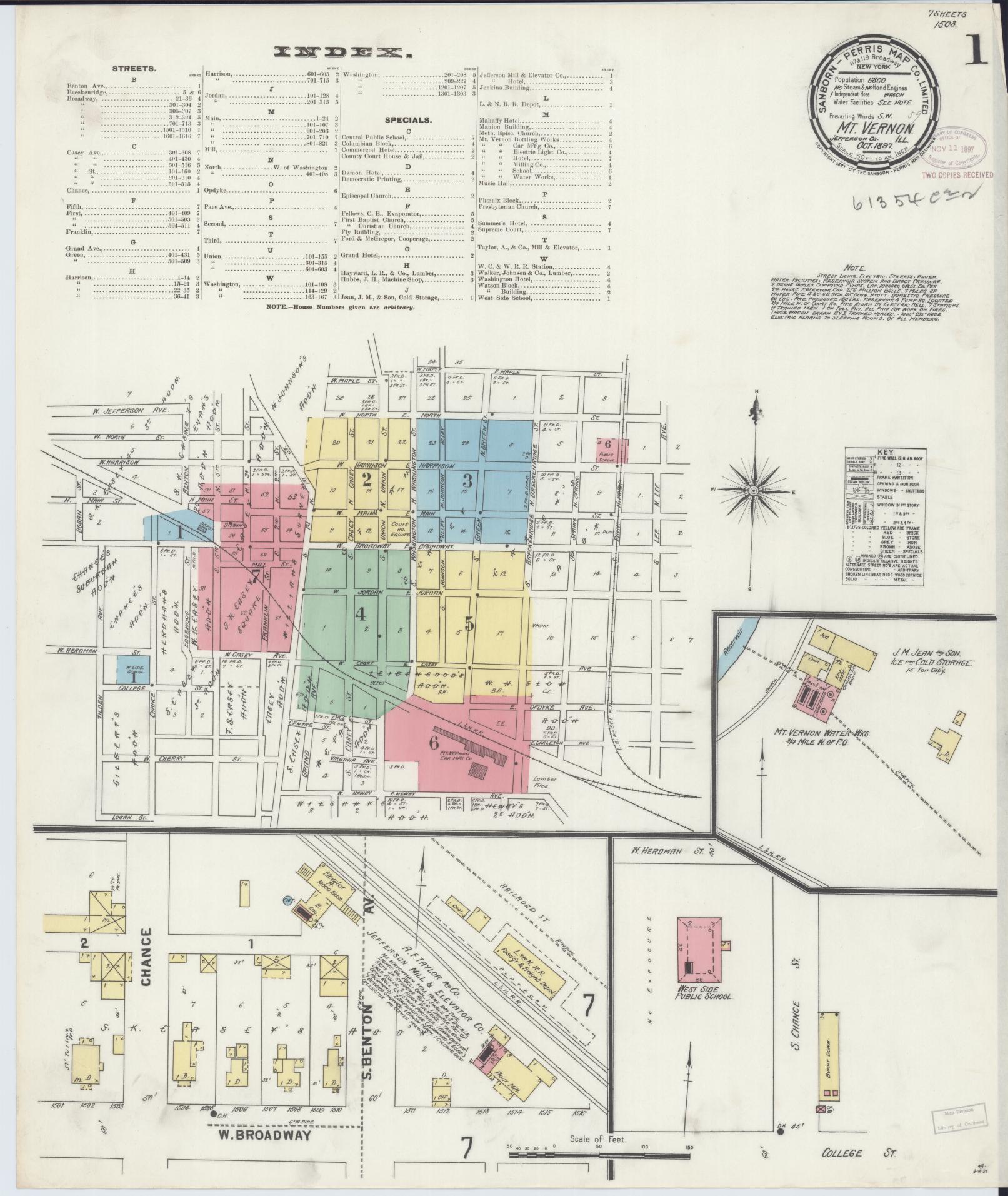 Sanborn Fire Insurance Map from Mount Vernon, Jefferson County, Illinois (1897), Sheet #0001 - Complete Map Set gallery image, historic Sanborn map, vintage wall art, Illinois Illinois