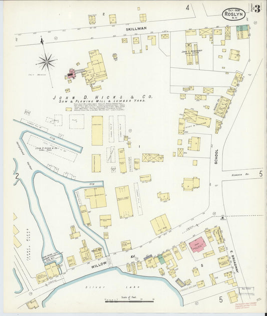 Sanborn Fire Insurance Map from Roslyn, Nassau County, New York (1908), Sheet #0003 - Historic Sanborn Fire Insurance Map Print, vintage old map wall art, antique decor, genealogy gift, New York New York map