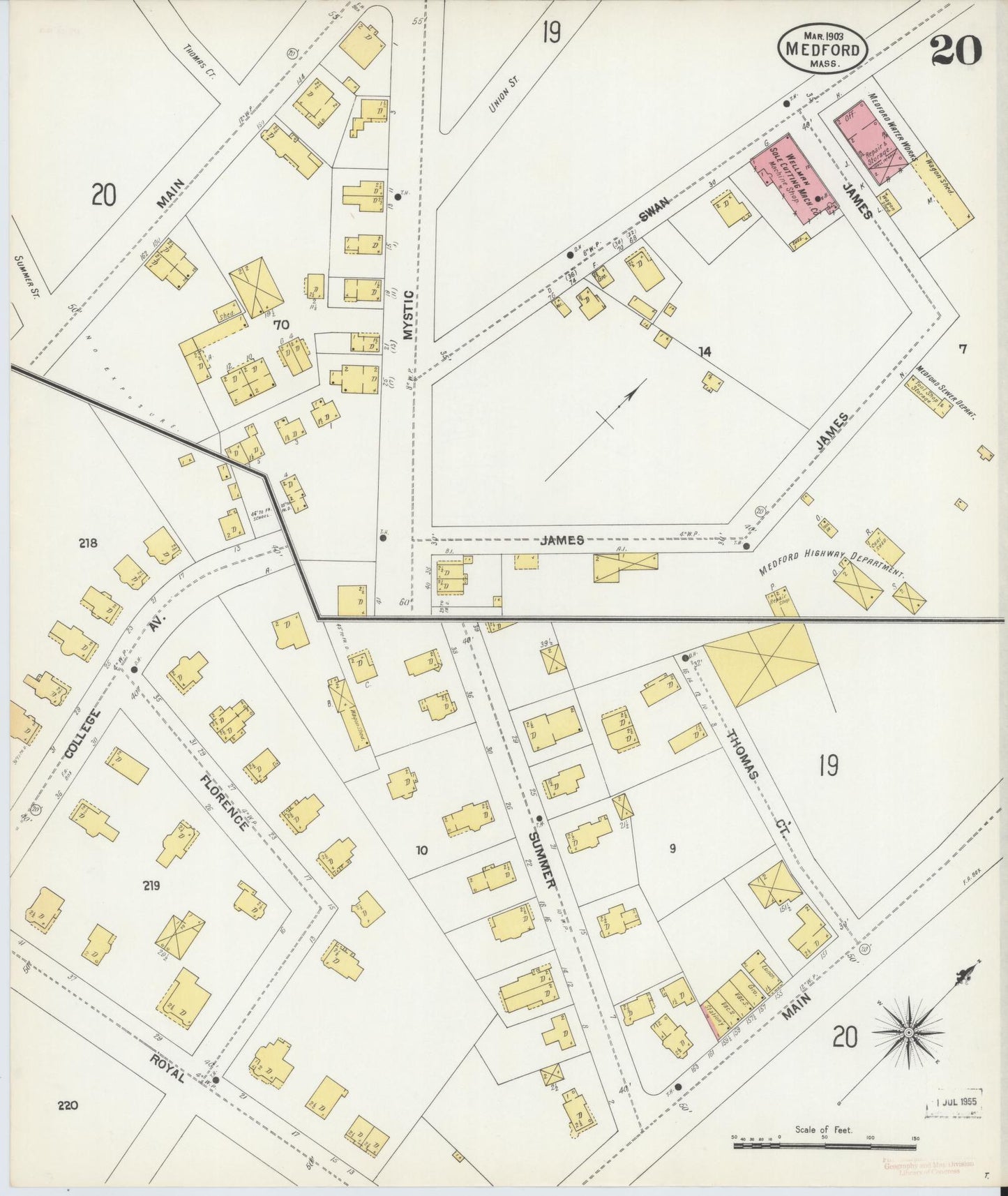 Sanborn Fire Insurance Map from Medford, Middlesex County, Massachusetts (1903), Sheet #0020 - Complete Map Set gallery image, historic Sanborn map, vintage wall art, Massachusetts Massachusetts