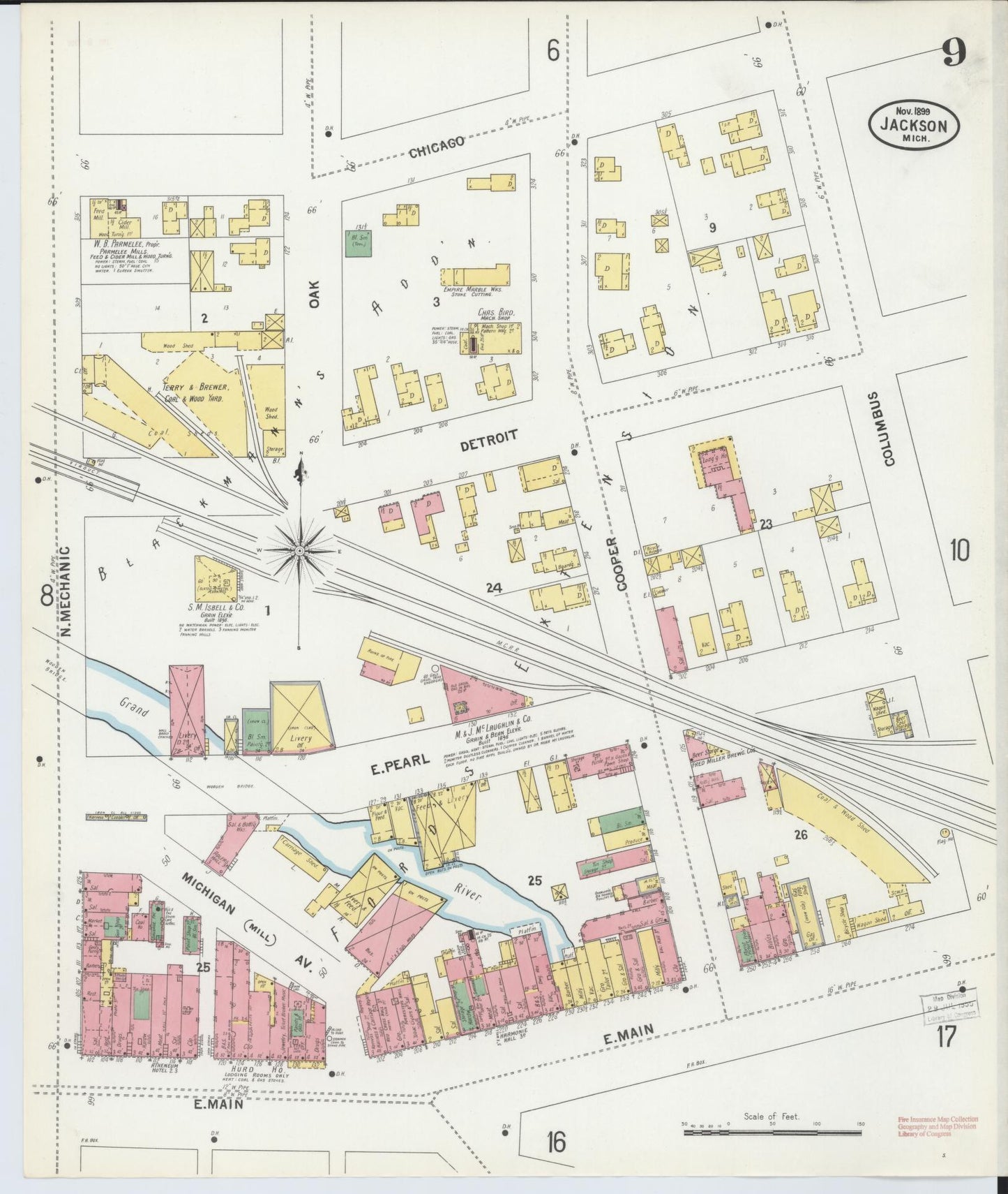 Sanborn Fire Insurance Map from Jackson, Jackson County, Michigan (1899), Sheet #0009 - Complete Map Set gallery image, historic Sanborn map, vintage wall art, Michigan Michigan