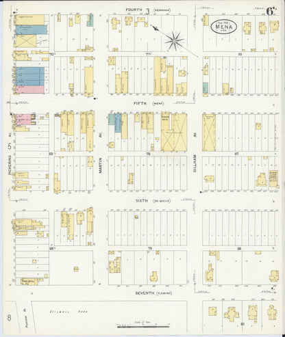 Sanborn Fire Insurance Map from Mena, Polk County, Arkansas (1908), Sheet #0006 - Complete Map Set gallery image, historic Sanborn map, vintage wall art, Arkansas Arkansas