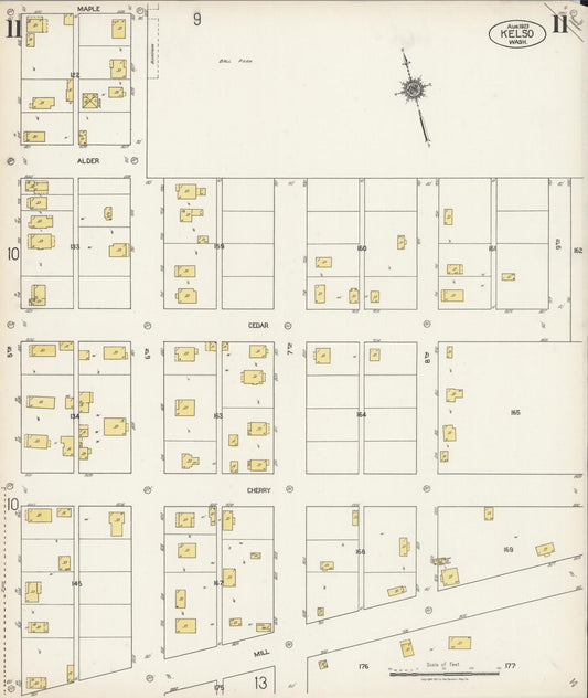Sanborn Fire Insurance Map from Kelso, Cowlitz County, Washington (1923), Sheet #0011 - Historic Sanborn Fire Insurance Map Print, vintage old map wall art, antique decor, genealogy gift, Washington Washington map