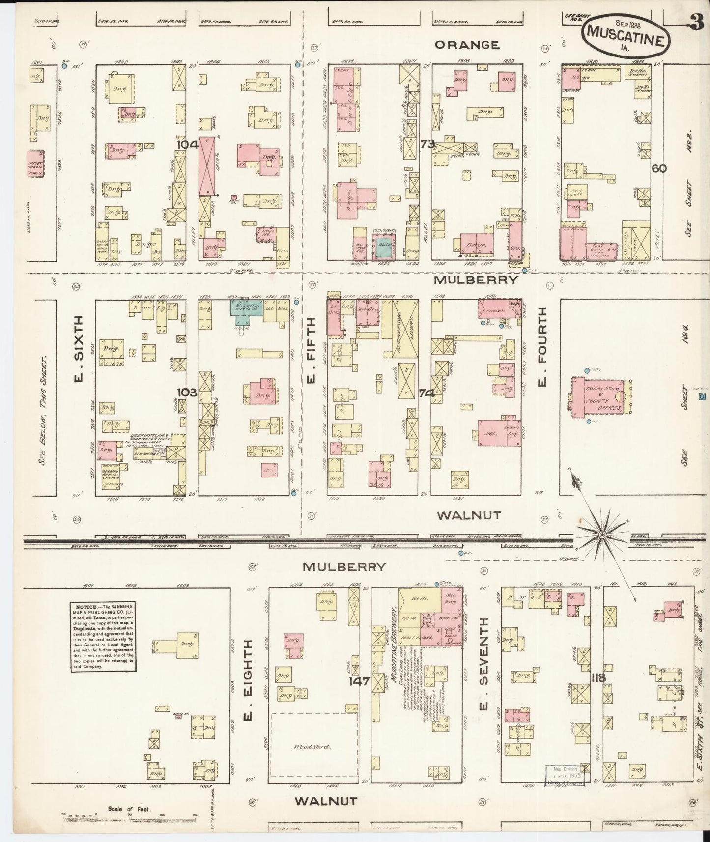 Sanborn Fire Insurance Map from Muscatine, Muscatine County, Iowa (1883), Sheet #0003 - Historic Sanborn Fire Insurance Map Print