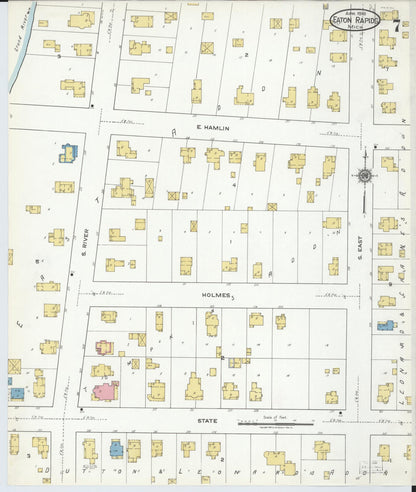 Sanborn Fire Insurance Map from Eaton Rapids, Eaton County, Michigan (1918), Sheet #0007 - Historic Sanborn Fire Insurance Map Print, vintage old map wall art, antique decor, genealogy gift, Michigan Michigan map