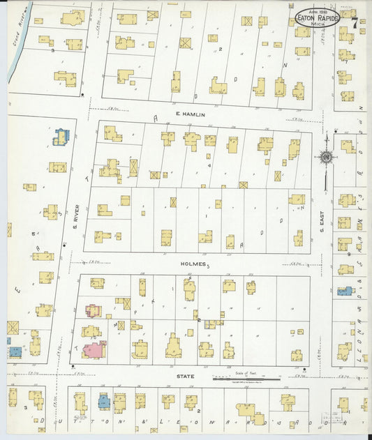 Sanborn Fire Insurance Map from Eaton Rapids, Eaton County, Michigan (1918), Sheet #0007 - Historic Sanborn Fire Insurance Map Print, vintage old map wall art, antique decor, genealogy gift, Michigan Michigan map