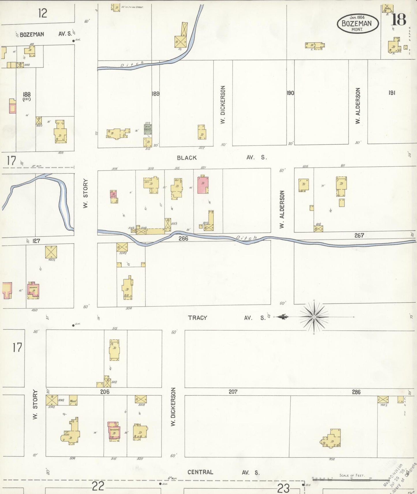 Sanborn Fire Insurance Map from Bozeman, Gallatin County, Montana (1904), Sheet #0018 - Complete Map Set gallery image, historic Sanborn map, vintage wall art, Montana Montana