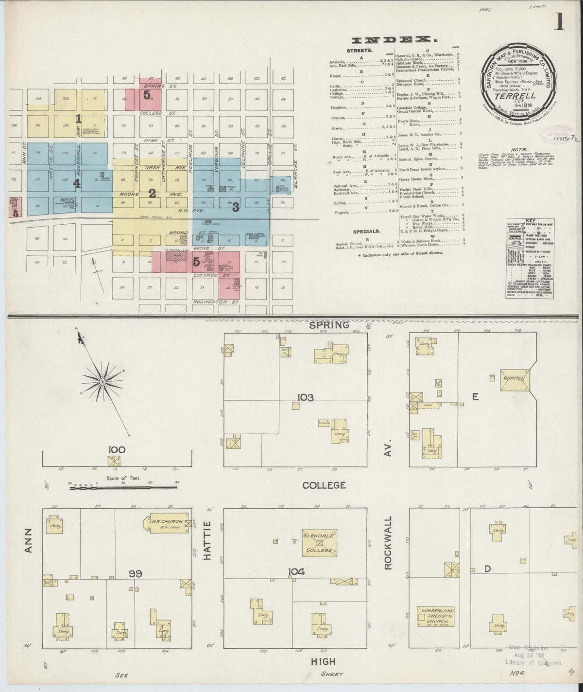 Sanborn Fire Insurance Map from Terrell, Kaufman County, Texas (1888), Sheet #0001 - Complete Map Set gallery image, historic Sanborn map, vintage wall art, Texas Texas
