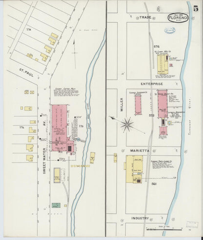 Sanborn Fire Insurance Map from Florence, Lauderdale County, Alabama (1894), Sheet #0005 - Complete Map Set gallery image, historic Sanborn map, vintage wall art, Alabama Alabama