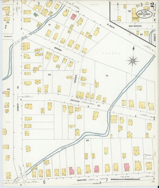 Sanborn Fire Insurance Map from Cortland, Cortland County, New York (1908), Sheet #0002 - Historic Sanborn Fire Insurance Map Print, vintage old map wall art, antique decor, genealogy gift, New York New York map