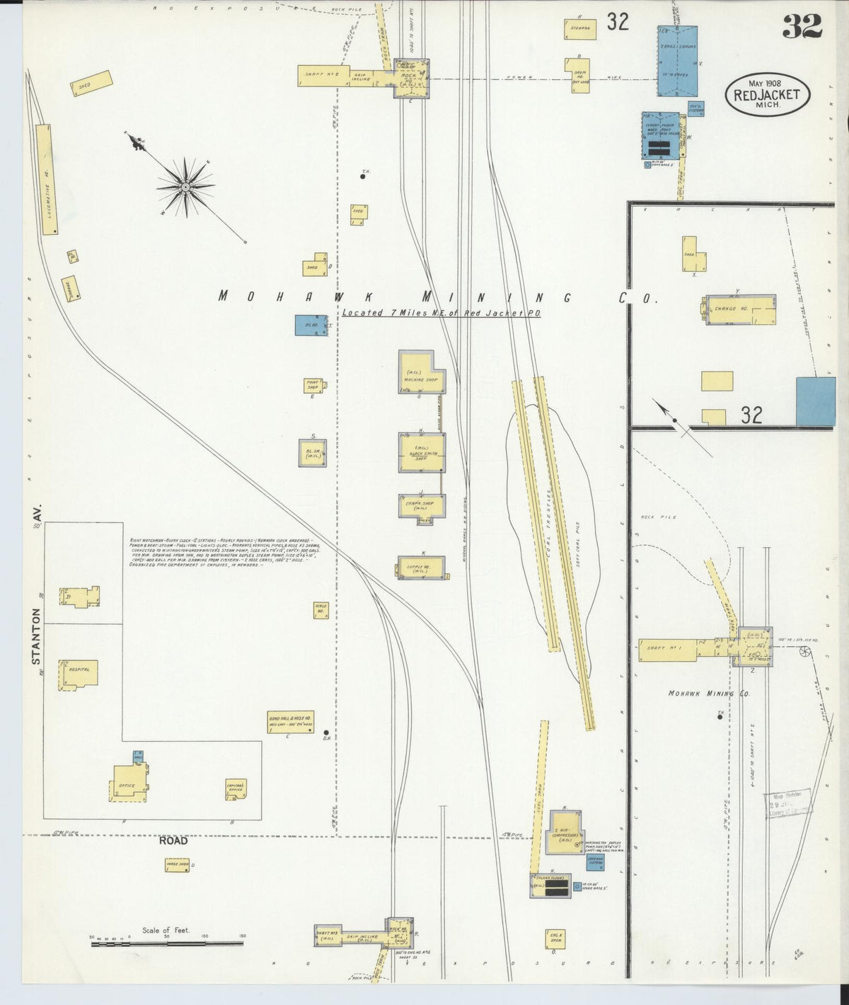 Sanborn Fire Insurance Map from Red Jacket, Houghton County, Michigan (1908), Sheet #0032 - Historic Sanborn Fire Insurance Map Print, vintage old map wall art, antique decor, genealogy gift, Michigan Michigan map