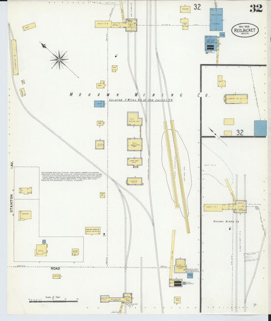 Sanborn Fire Insurance Map from Red Jacket, Houghton County, Michigan (1908), Sheet #0032 - Historic Sanborn Fire Insurance Map Print, vintage old map wall art, antique decor, genealogy gift, Michigan Michigan map