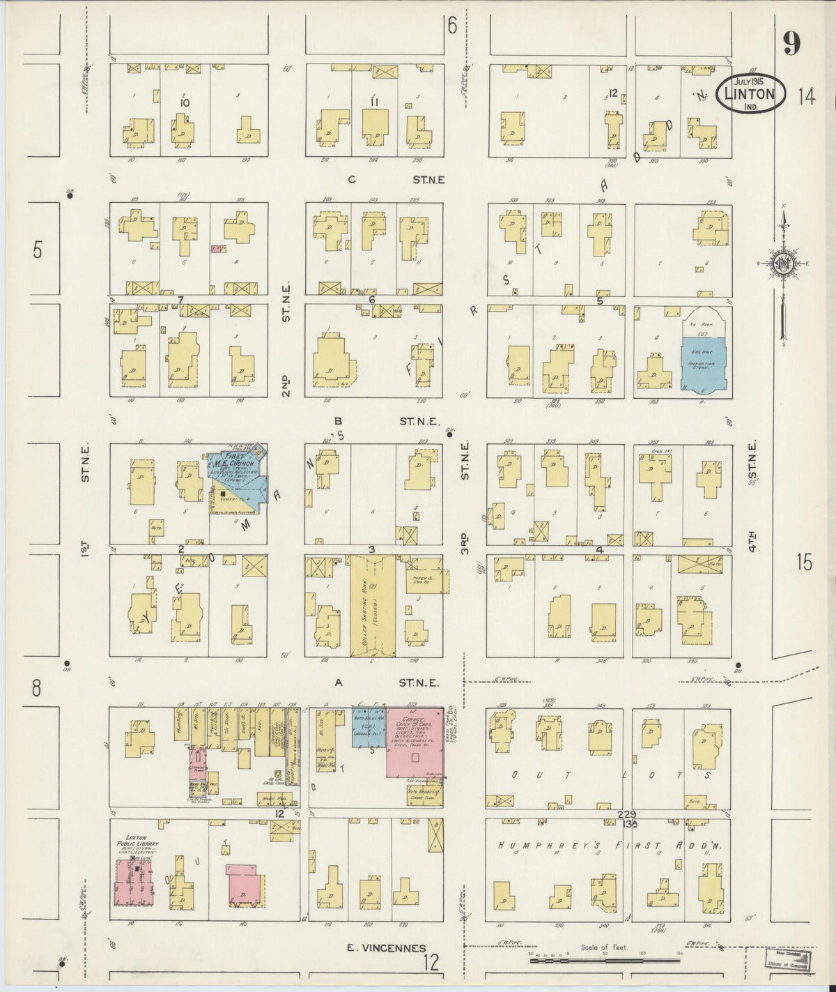 Sanborn Fire Insurance Map from Linton, Greene County, Indiana (1915), Sheet #0009 - Historic Sanborn Fire Insurance Map Print, vintage old map wall art, antique decor, genealogy gift, Indiana Indiana map