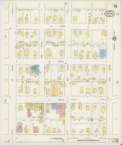 Sanborn Fire Insurance Map from Linton, Greene County, Indiana (1915), Sheet #0009 - Historic Sanborn Fire Insurance Map Print, vintage old map wall art, antique decor, genealogy gift, Indiana Indiana map