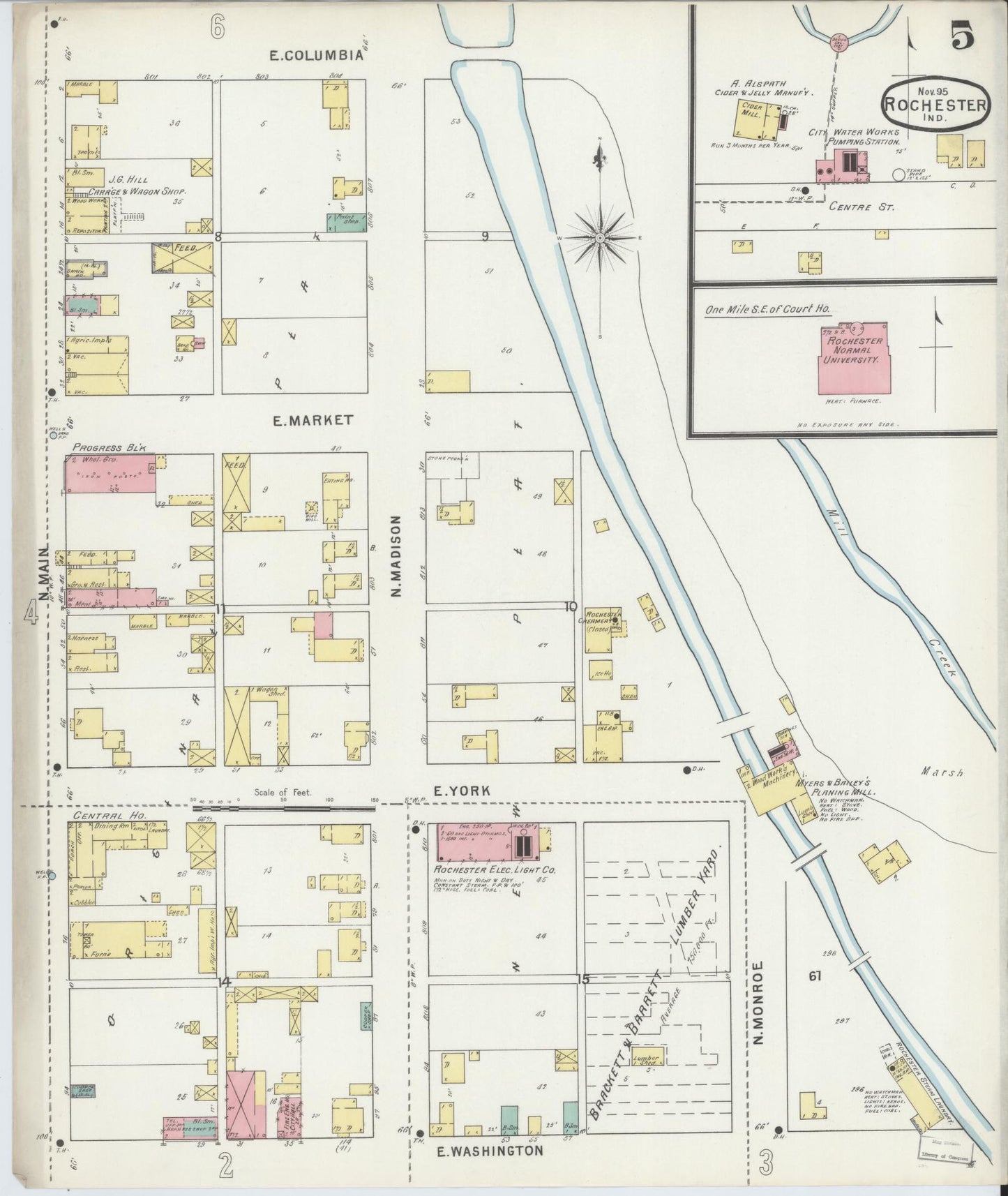 Sanborn Fire Insurance Map from Rochester, Fulton County, Indiana (1895), Sheet #0005 - Complete Map Set gallery image, historic Sanborn map, vintage wall art, Indiana Indiana