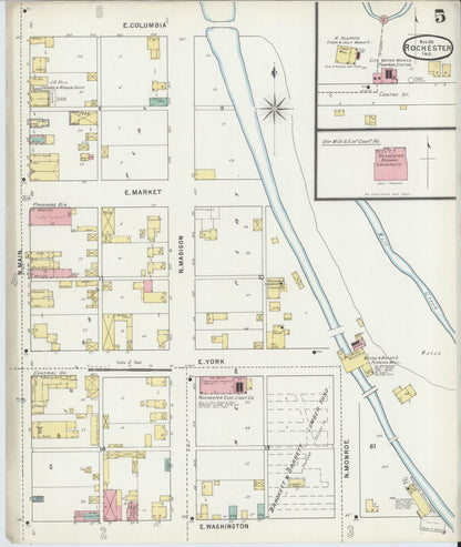 Sanborn Fire Insurance Map from Rochester, Fulton County, Indiana (1895), Sheet #0005 - Complete Map Set gallery image, historic Sanborn map, vintage wall art, Indiana Indiana