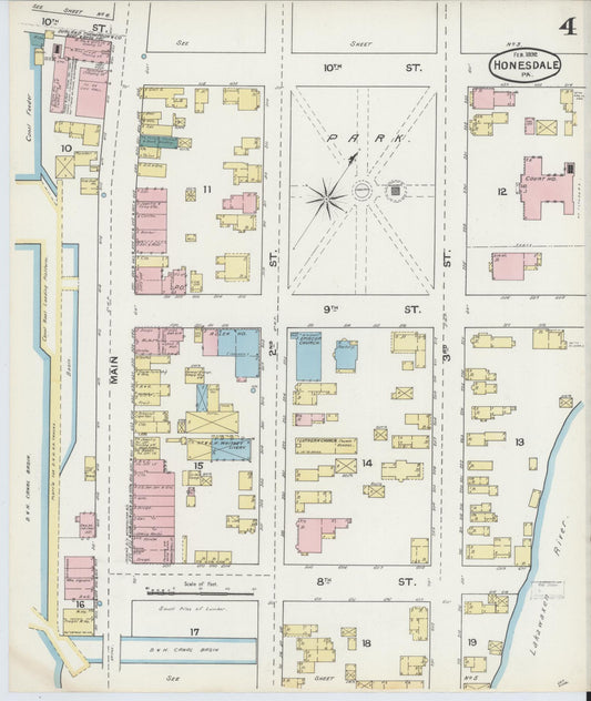 Sanborn Fire Insurance Map from Honesdale, Wayne County, Pennsylvania (1892), Sheet #0004 - Historic Sanborn Fire Insurance Map Print, vintage old map wall art, antique decor, genealogy gift, Pennsylvania Pennsylvania map