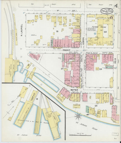 Sanborn Fire Insurance Map from Palatka, Putnam County, Florida (1892), Sheet #0004 - Historic Sanborn Fire Insurance Map Print, vintage old map wall art, antique decor, genealogy gift, Florida Florida map