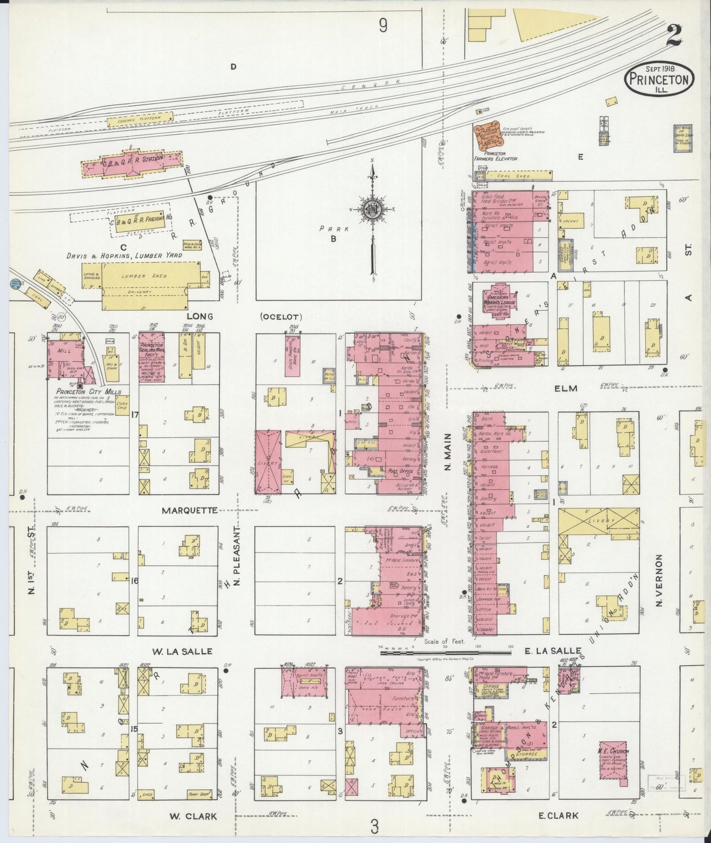 Sanborn Fire Insurance Map from Princeton, Bureau County, Illinois (1918), Sheet #0002 - Complete Map Set gallery image, historic Sanborn map, vintage wall art, Illinois Illinois