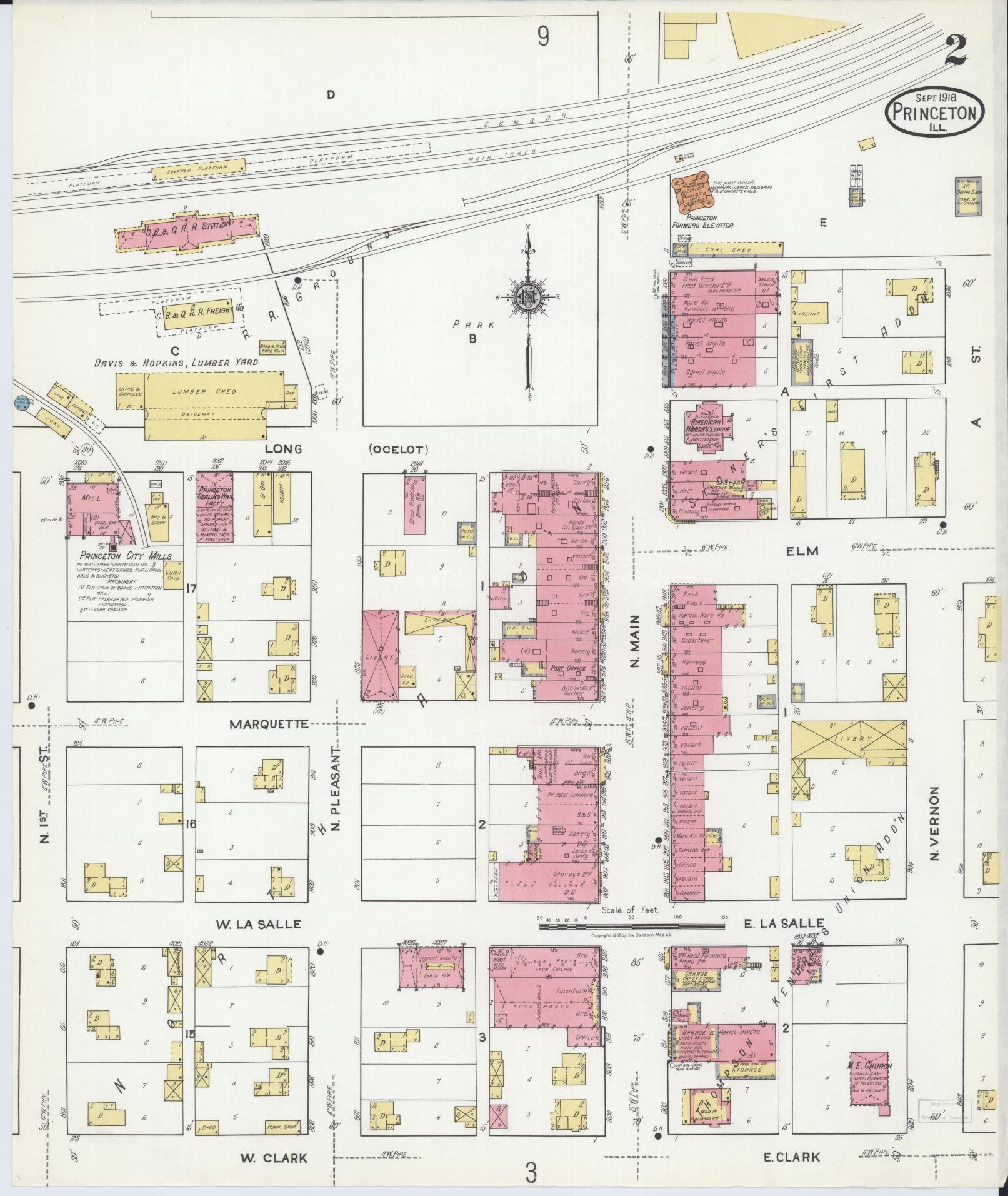 Sanborn Fire Insurance Map from Princeton, Bureau County, Illinois (1918), Sheet #0002 - Complete Map Set gallery image, historic Sanborn map, vintage wall art, Illinois Illinois