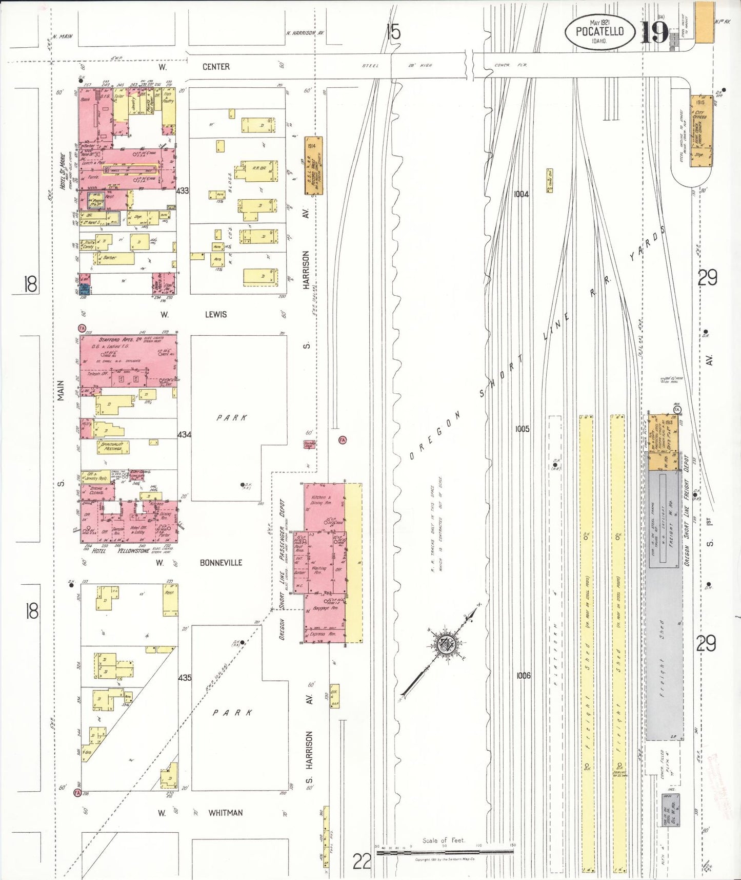 Sanborn Fire Insurance Map from Pocatello, Bannock County, Idaho (1921), Sheet #0019 - Complete Map Set gallery image, historic Sanborn map, vintage wall art, Idaho Idaho