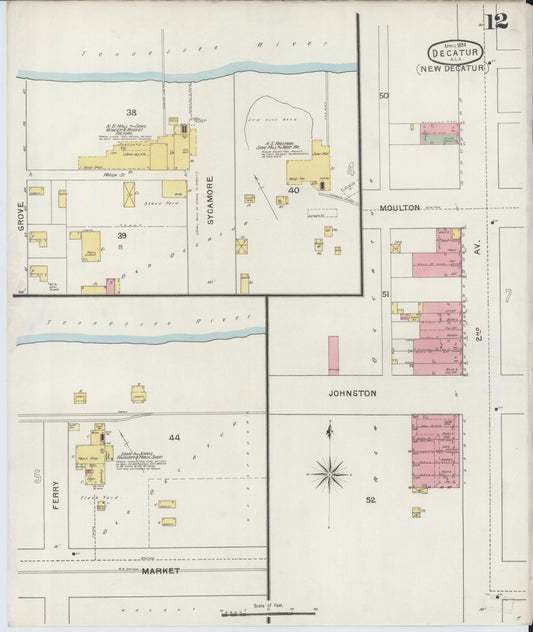 Sanborn Fire Insurance Map from Decatur, Morgan County, Alabama (1894), Sheet #0012 - Historic Sanborn Fire Insurance Map Print, vintage old map wall art, antique decor, genealogy gift, Alabama Alabama map