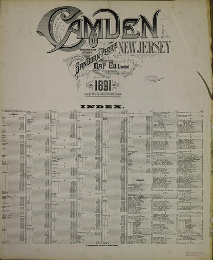 Sanborn Fire Insurance Map from Camden, Camden County, New Jersey (1891), Sheet #0001 - Historic Sanborn Fire Insurance Map Print, vintage old map wall art, antique decor, genealogy gift, New Jersey New Jersey map