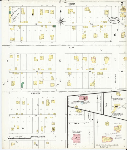 Sanborn Fire Insurance Map from Hiawatha, Brown County, Kansas (1901), Sheet #0007 - Historic Sanborn Fire Insurance Map Print, vintage old map wall art, antique decor, genealogy gift, Kansas Kansas map
