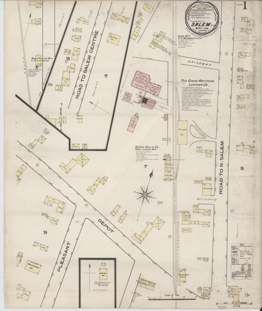 Sanborn Fire Insurance Map from Salem, Rockingham County, New Hampshire (1885), Sheet #0001 - Historic Sanborn Fire Insurance Map Print, vintage old map wall art, antique decor, genealogy gift, New Hampshire New Hampshire map