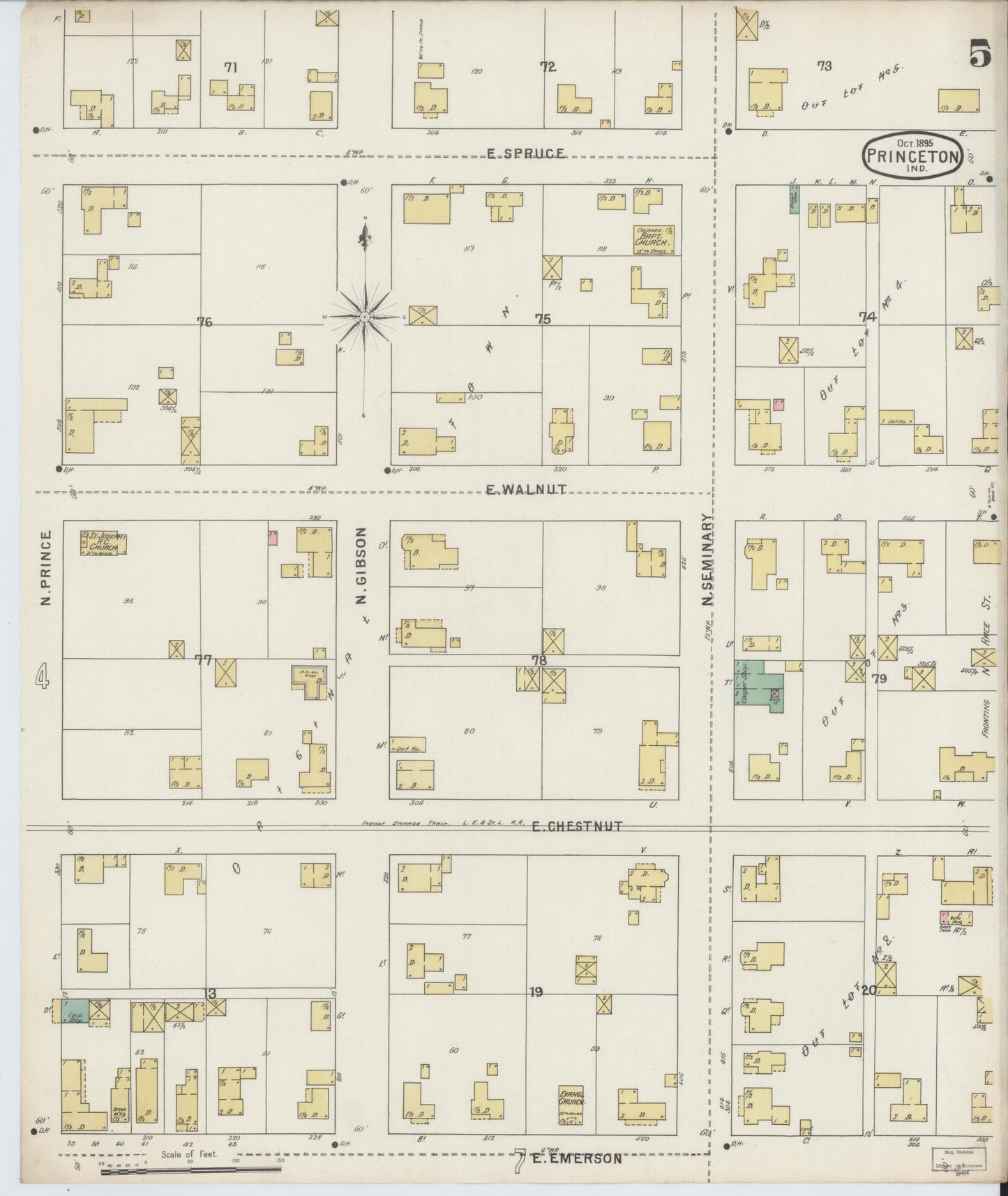 Sanborn Fire Insurance Map from Princeton, Gibson County, Indiana (1895), Sheet #0005 - Complete Map Set gallery image, historic Sanborn map, vintage wall art, Indiana Indiana