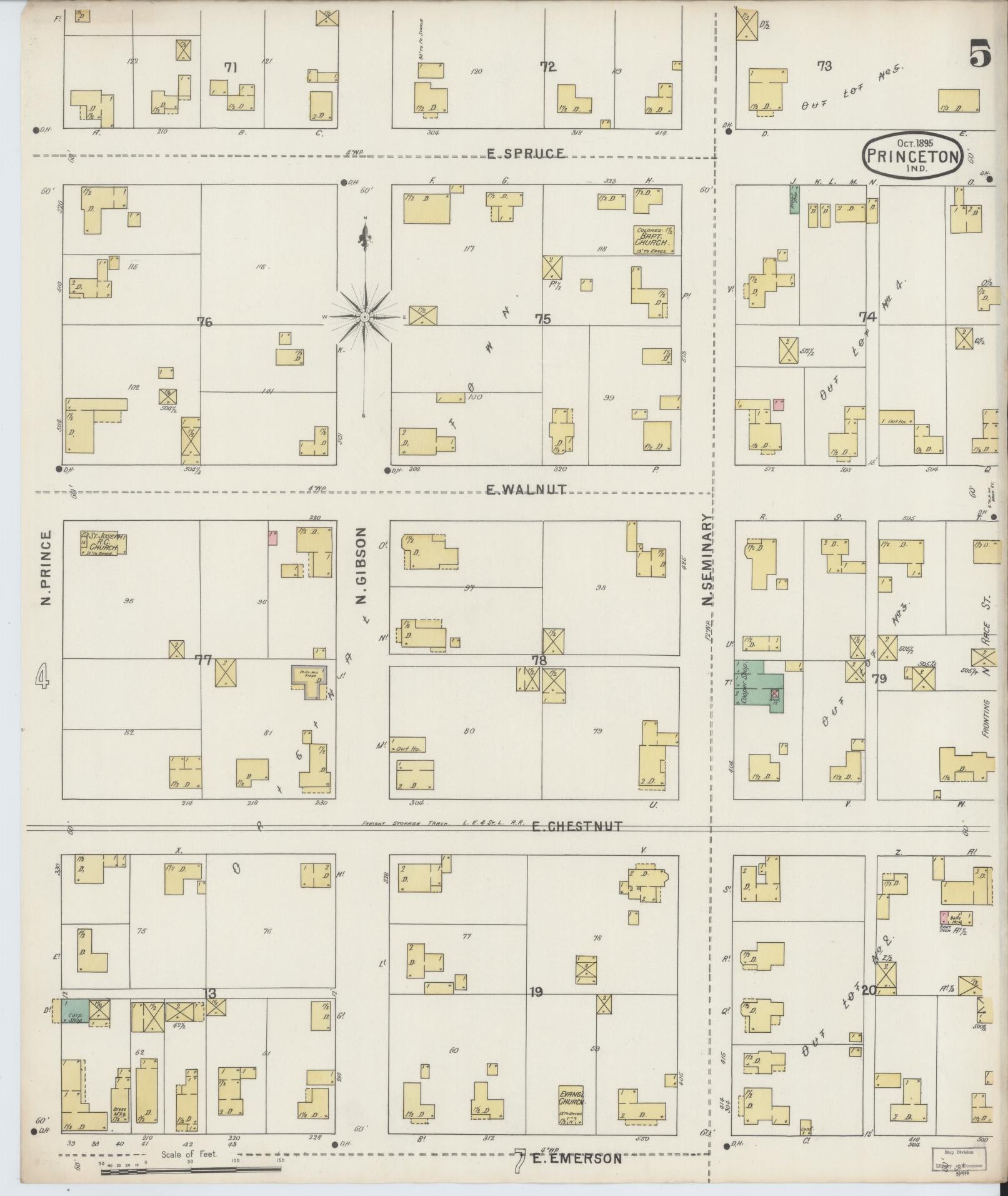 Sanborn Fire Insurance Map from Princeton, Gibson County, Indiana (1895), Sheet #0005 - Complete Map Set gallery image, historic Sanborn map, vintage wall art, Indiana Indiana