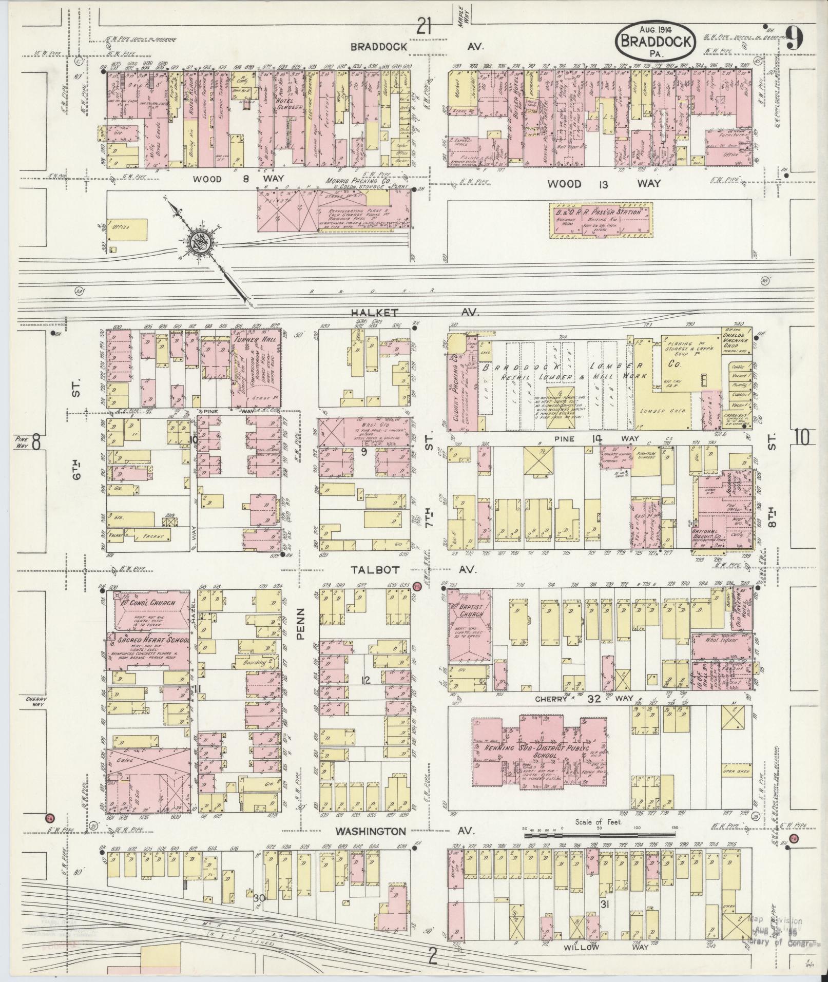 Sanborn Fire Insurance Map from Braddock, Allegheny County, Pennsylvania (1914), Sheet #0009 - Historic Sanborn Fire Insurance Map Print, vintage old map wall art, antique decor, genealogy gift, Pennsylvania Pennsylvania map