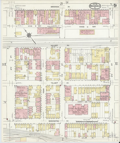 Sanborn Fire Insurance Map from Braddock, Allegheny County, Pennsylvania (1914), Sheet #0009 - Historic Sanborn Fire Insurance Map Print, vintage old map wall art, antique decor, genealogy gift, Pennsylvania Pennsylvania map