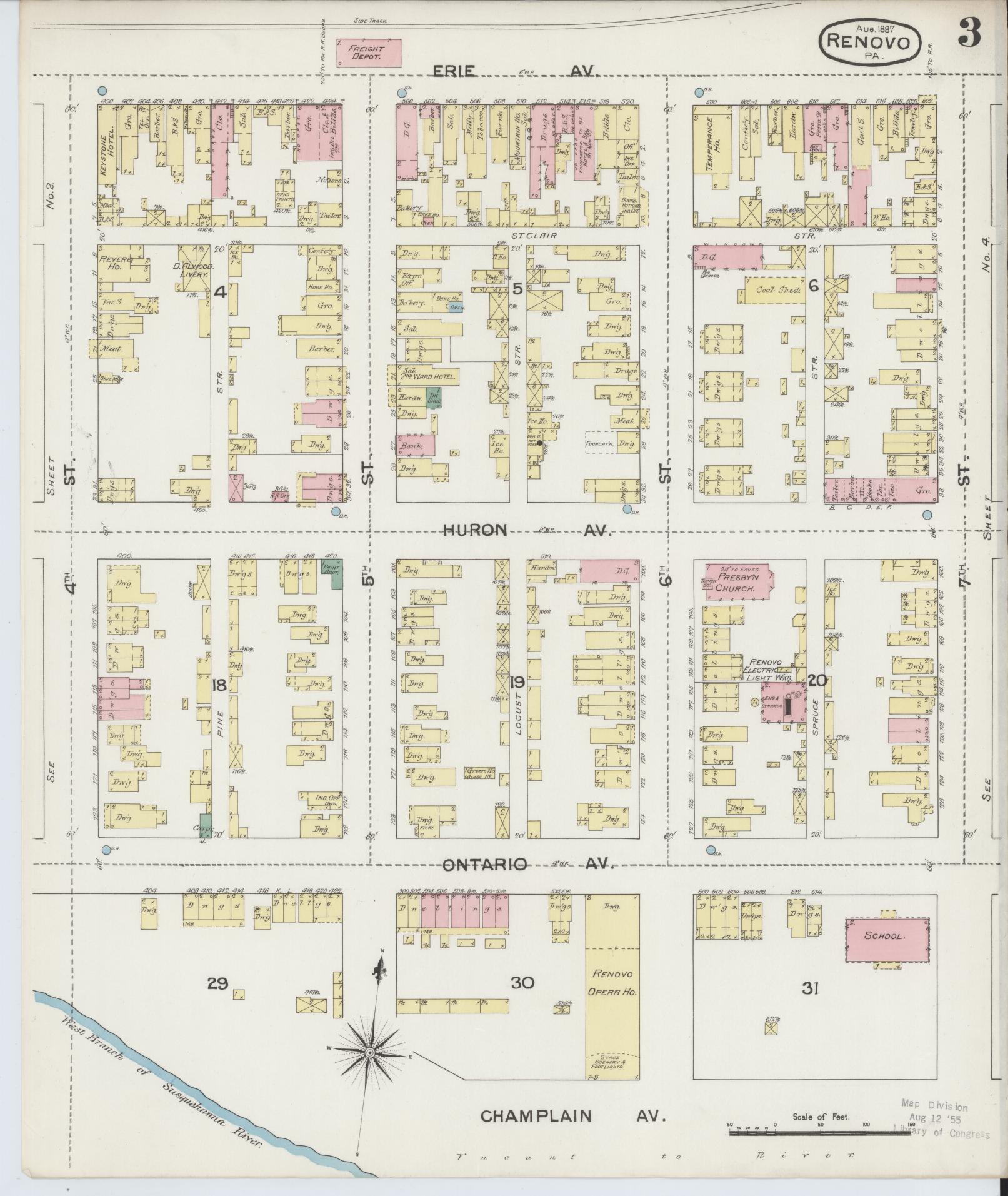 Sanborn Fire Insurance Map from Renovo, Clinton County, Pennsylvania (1887), Sheet #0003 - Complete Map Set gallery image, historic Sanborn map, vintage wall art, Pennsylvania Pennsylvania