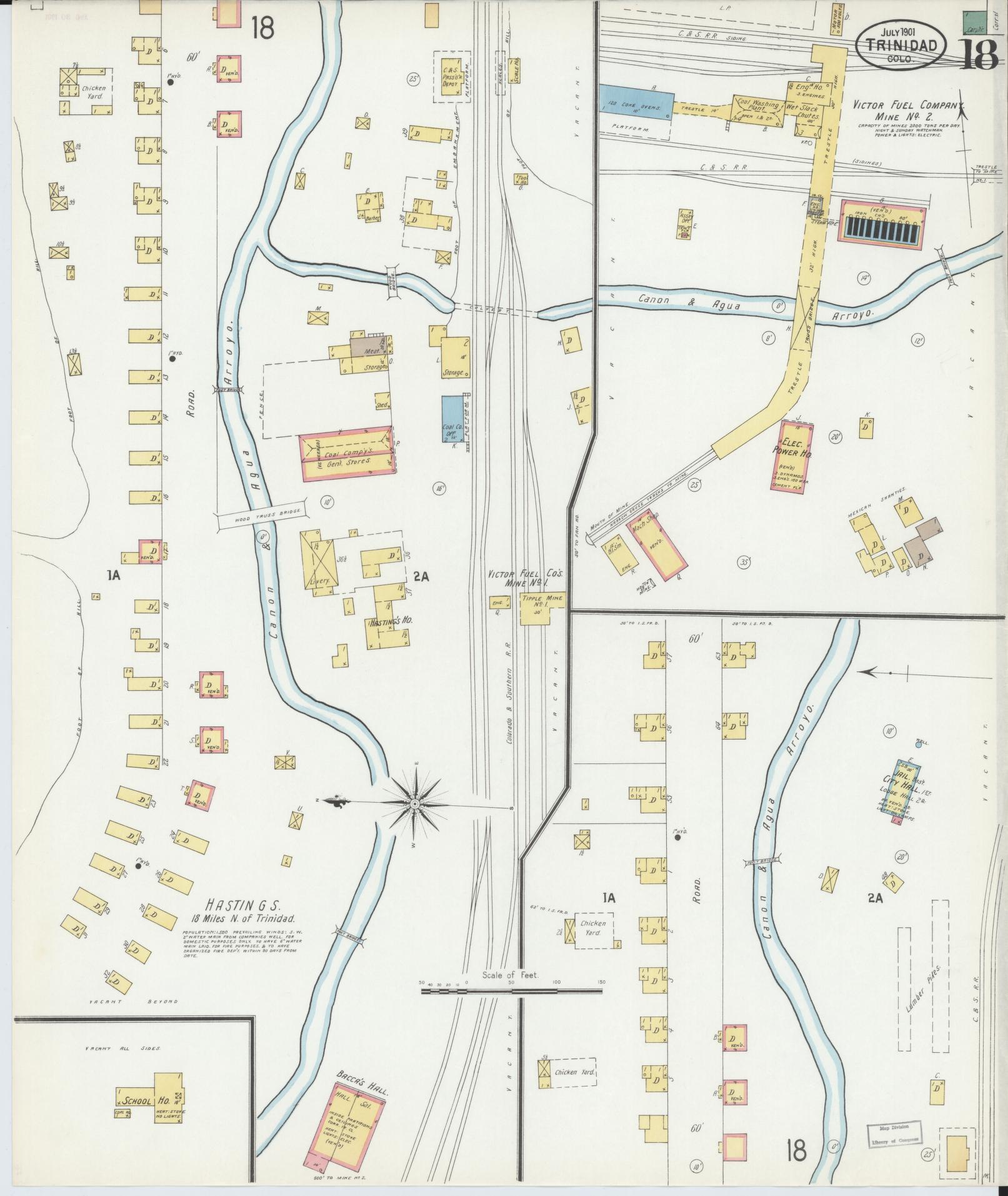 Sanborn Fire Insurance Map from Trinidad, Las Animas County, Colorado (1901), Sheet #0018 - Complete Map Set gallery image, historic Sanborn map, vintage wall art, Colorado Colorado