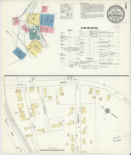 Sanborn Fire Insurance Map from East Pepperell, Middlesex County, Massachusetts (1912), Sheet #0001 - Complete Map Set gallery image, historic Sanborn map, vintage wall art, Massachusetts Massachusetts