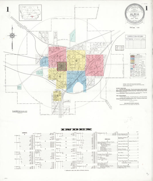 Sanborn Fire Insurance Map from Albia, Monroe County, Iowa (1933), Sheet #0001 - Historic Sanborn Fire Insurance Map Print