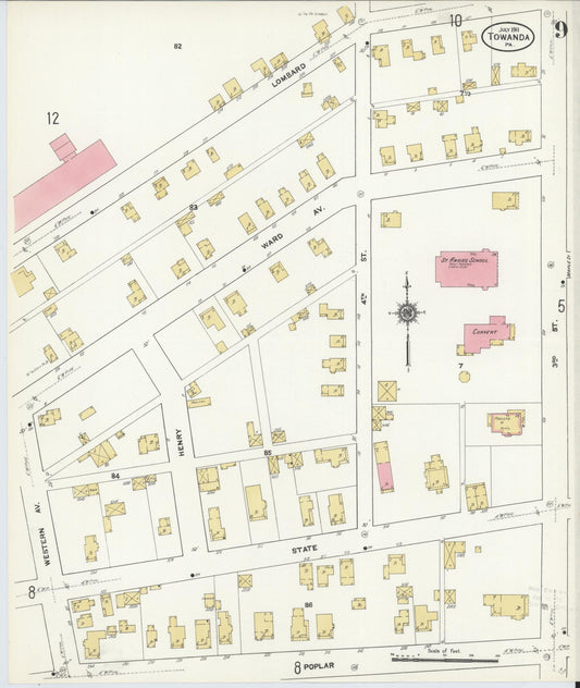 Sanborn Fire Insurance Map from Towanda, Bradford County, Pennsylvania (1911), Sheet #0009 - Historic Sanborn Fire Insurance Map Print, vintage old map wall art, antique decor, genealogy gift, Pennsylvania Pennsylvania map